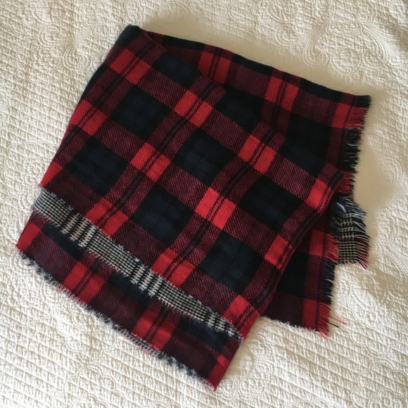 Zara Huge Two-Sided Soft Blanket Scarf Plaid Tartan Houndstooth - Picture 8 of 11